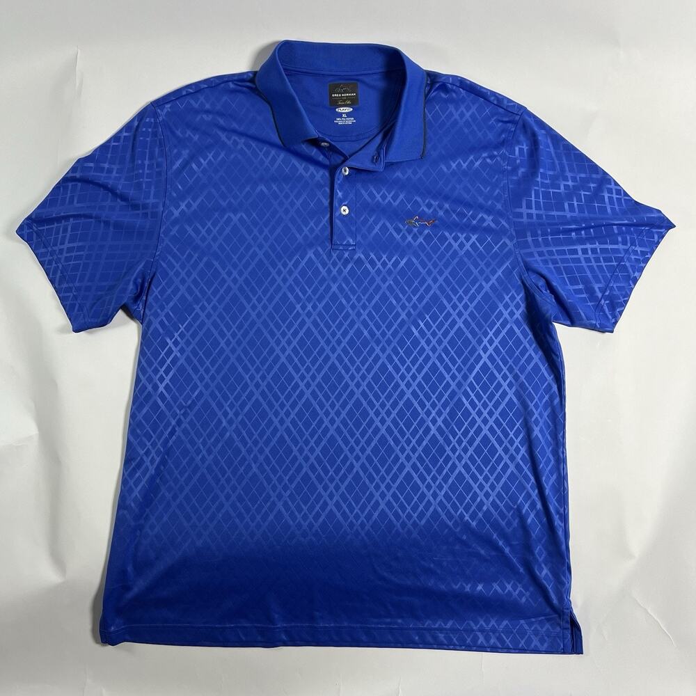 Greg Norman for Tasso Elba‎ Play Dry Golf Men’s XL Polo Blue Geometric Logo